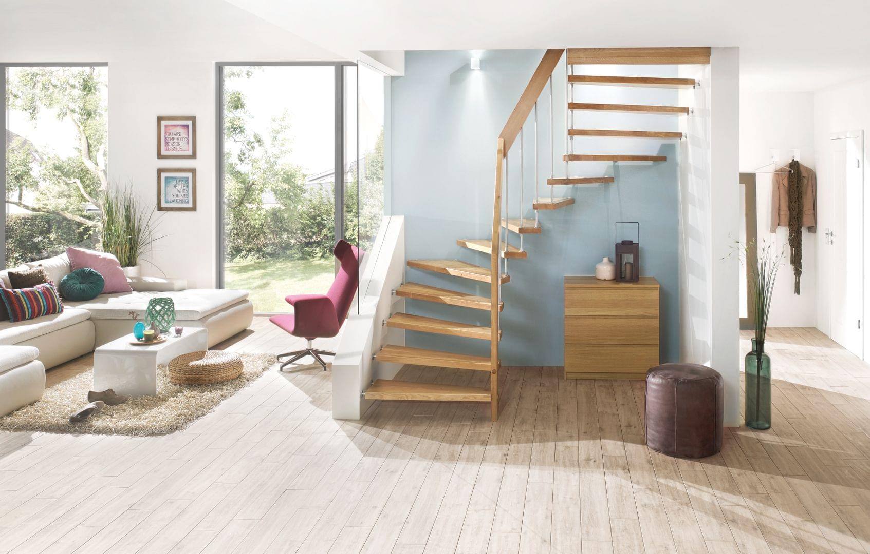 Escalier suspendu deux-quart-tournant en bois - Treppenmeister